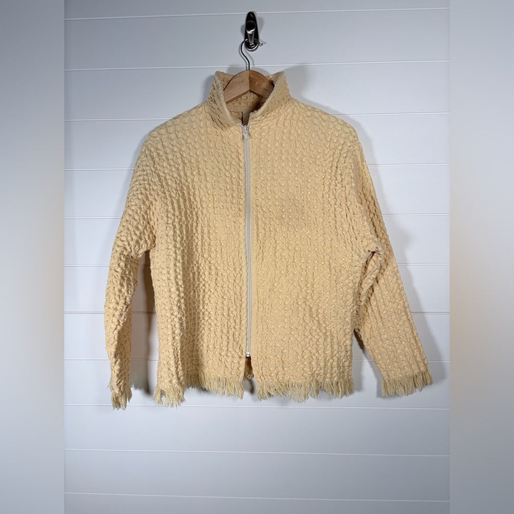 MAXSON TAPESTRI Yellow Cotton Texture Zip Up Jacket Medium Made in USA